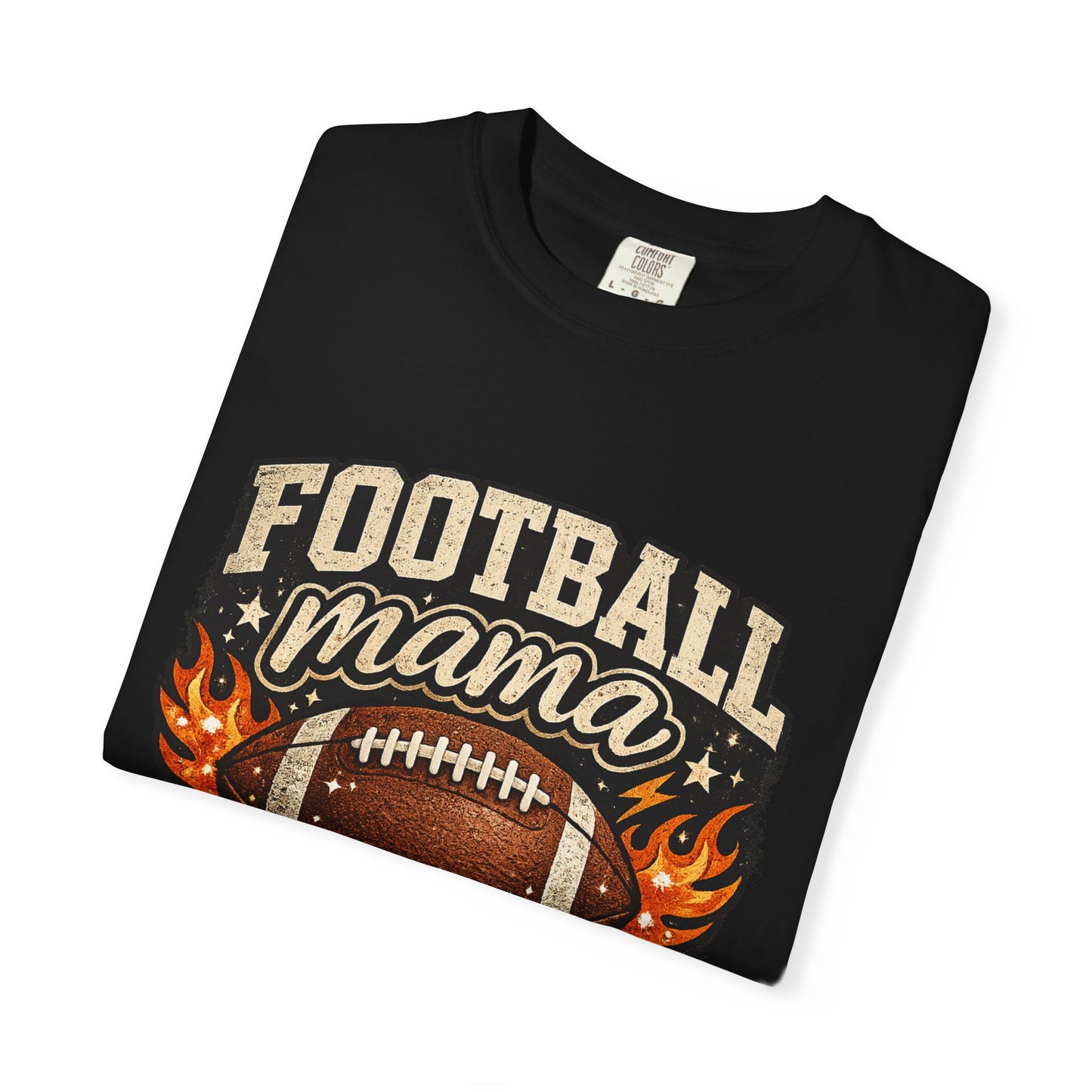 Football Mama T-Shirt — Vintage Football Mom Tee with Flaming Ball Design