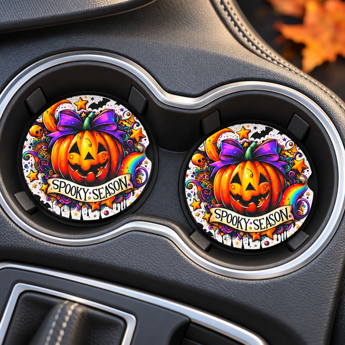 Spooky Season Halloween Car Coasters – Set of 2