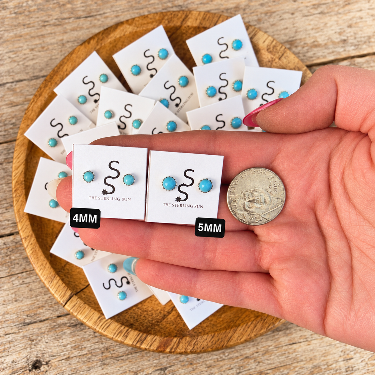 Genuine Turquoise Sterling Silver Stud Earrings – 4mm & 5mm