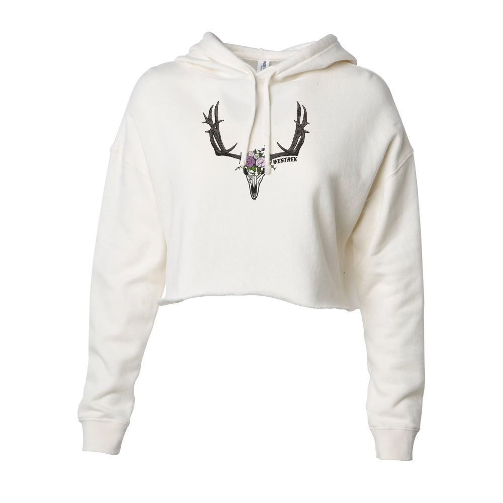 Women’s Cream Buck Skull Cropped Hoodie