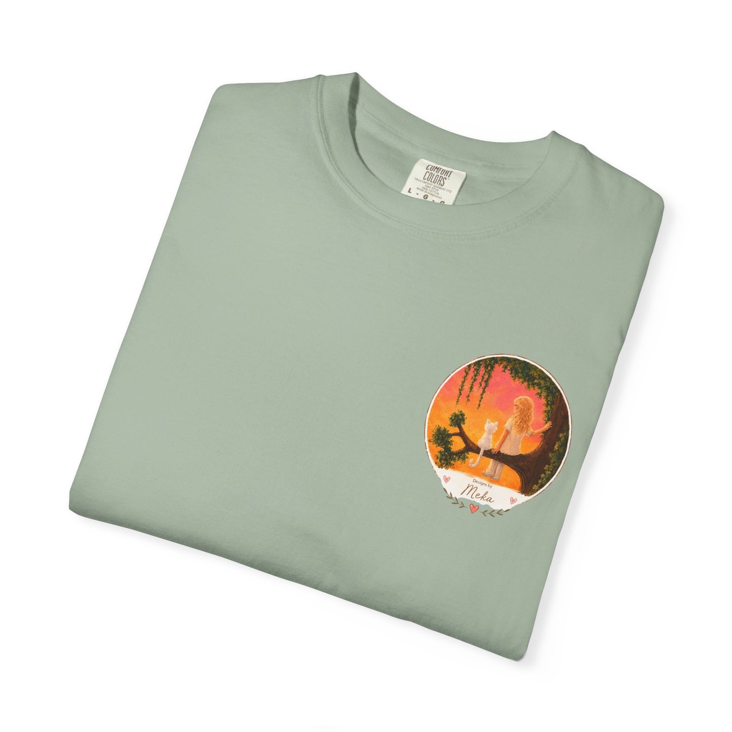 "Sunset Cat & Girl Graphic T-Shirt" Designs by Meka