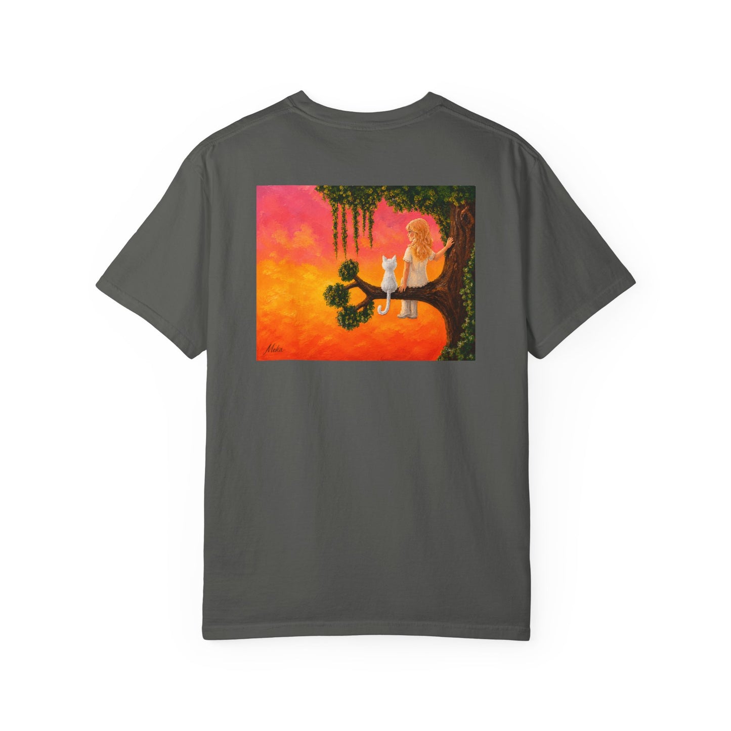"Sunset Cat & Girl Graphic T-Shirt" Designs by Meka