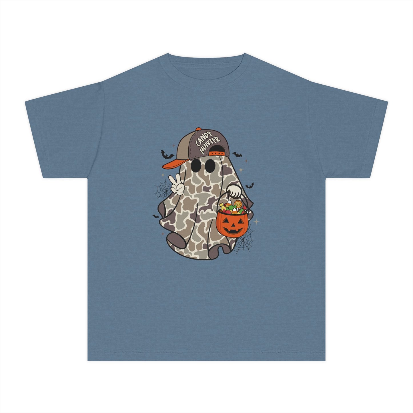 Kids Halloween Ghost Tee – Camouflage Ghost with 'Trick or Treat' Hat & Pumpkin Bucket