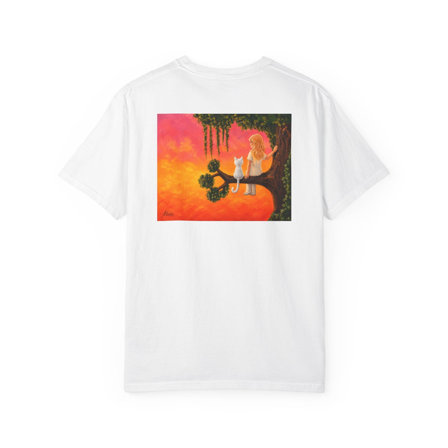 "Sunset Cat & Girl Graphic T-Shirt" Designs by Meka