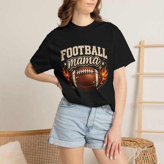 Football Mama T-Shirt — Vintage Football Mom Tee with Flaming Ball Design