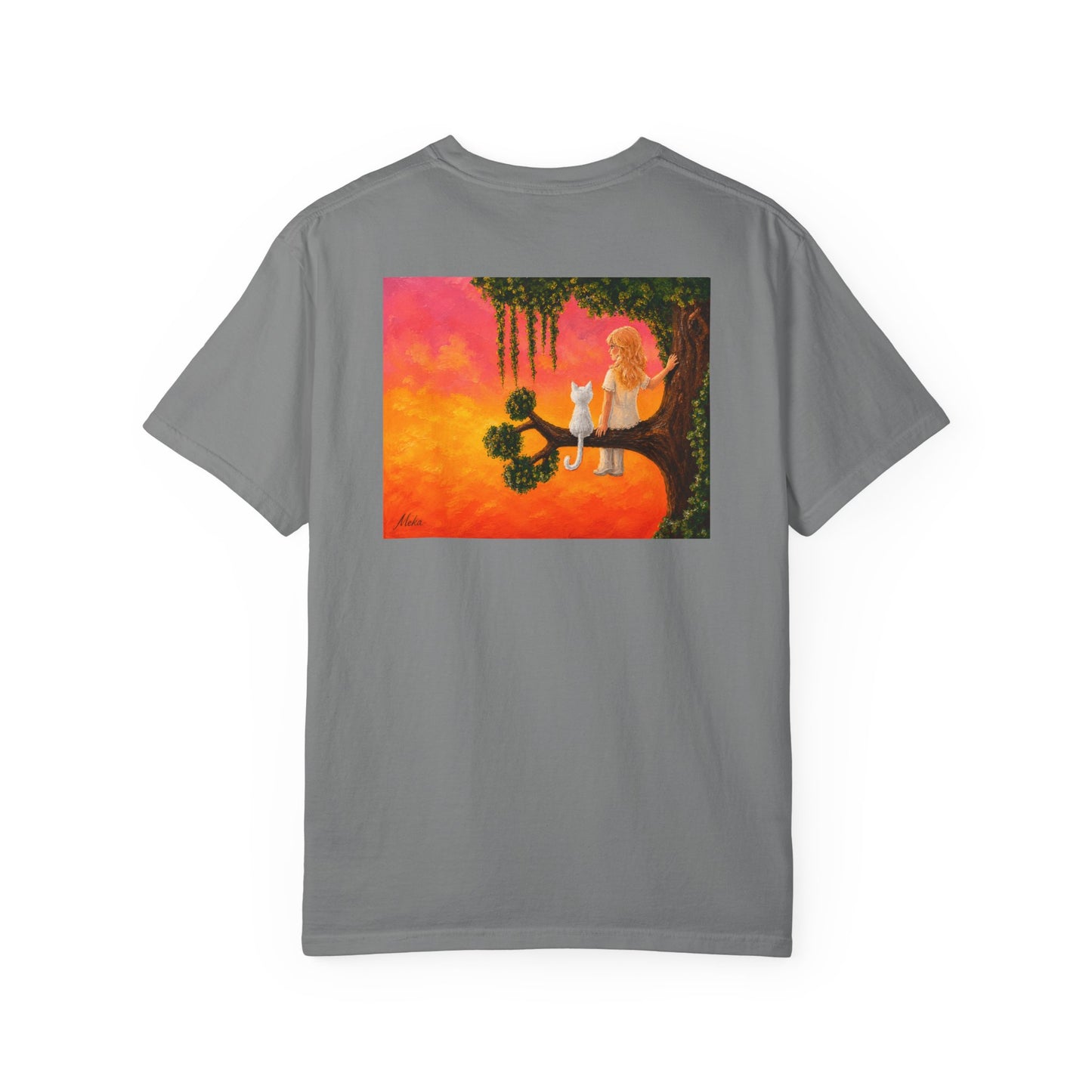 "Sunset Cat & Girl Graphic T-Shirt" Designs by Meka