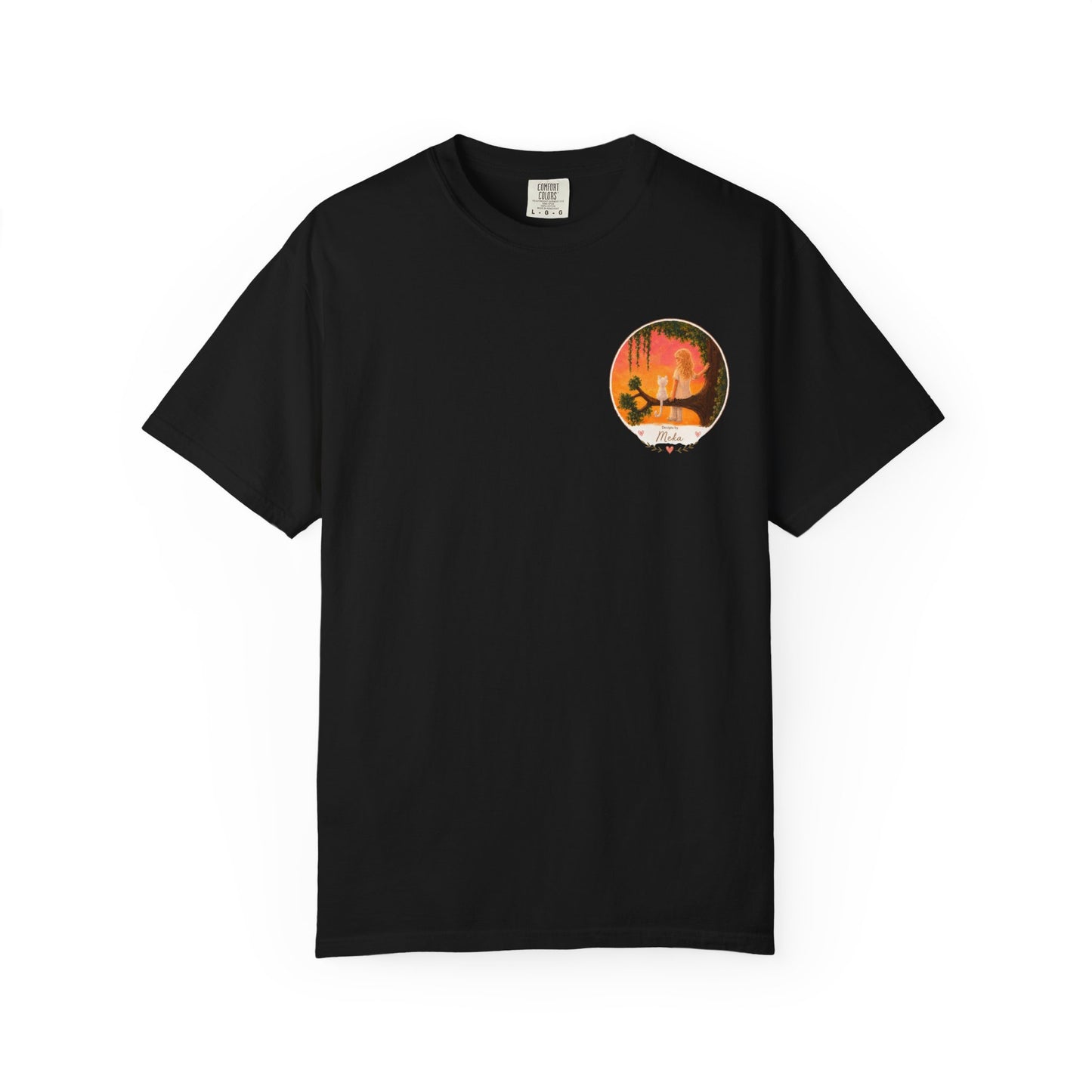 "Sunset Cat & Girl Graphic T-Shirt" Designs by Meka