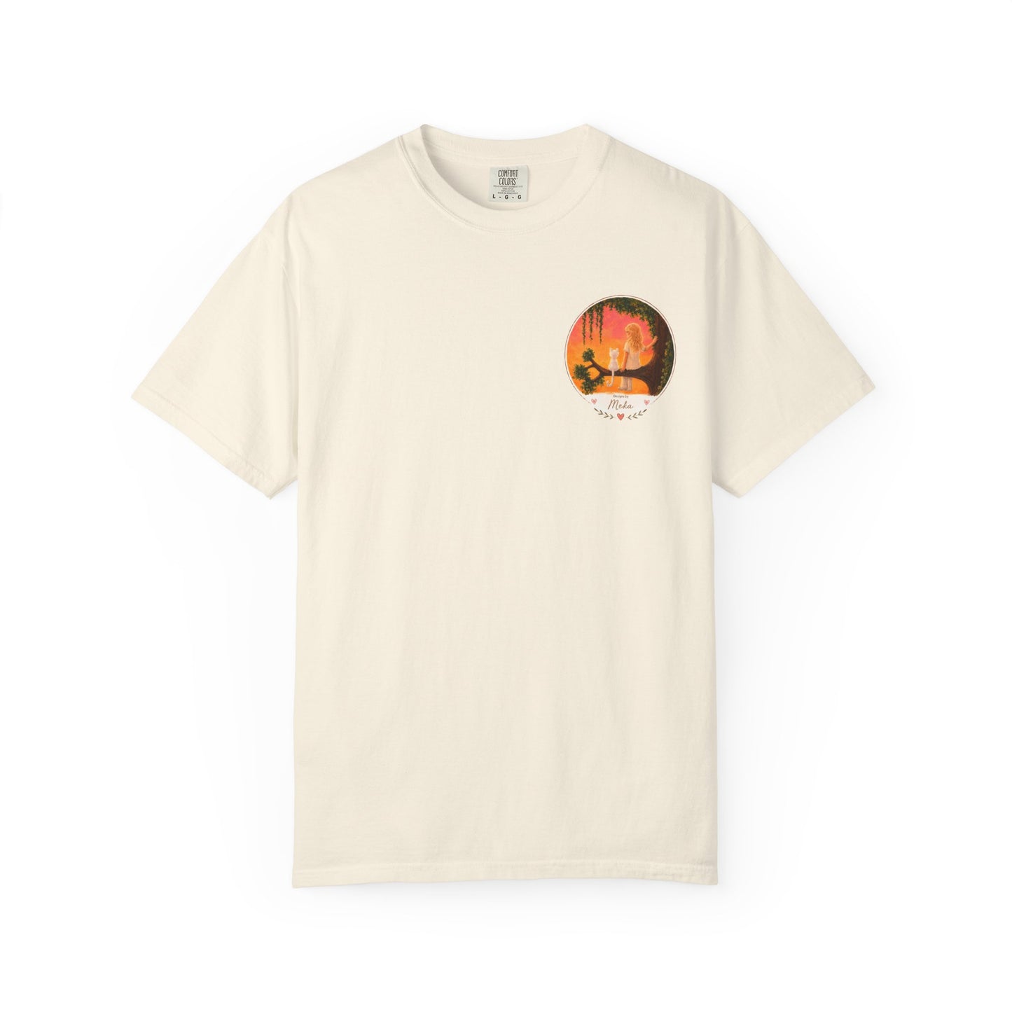 "Sunset Cat & Girl Graphic T-Shirt" Designs by Meka