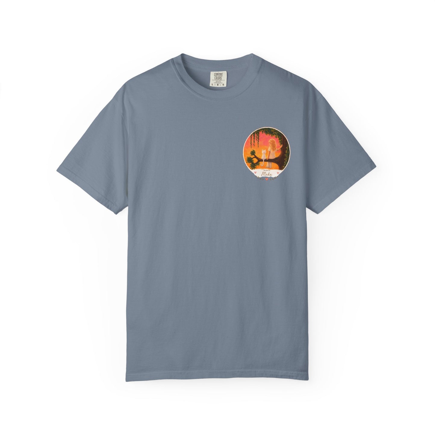 "Sunset Cat & Girl Graphic T-Shirt" Designs by Meka