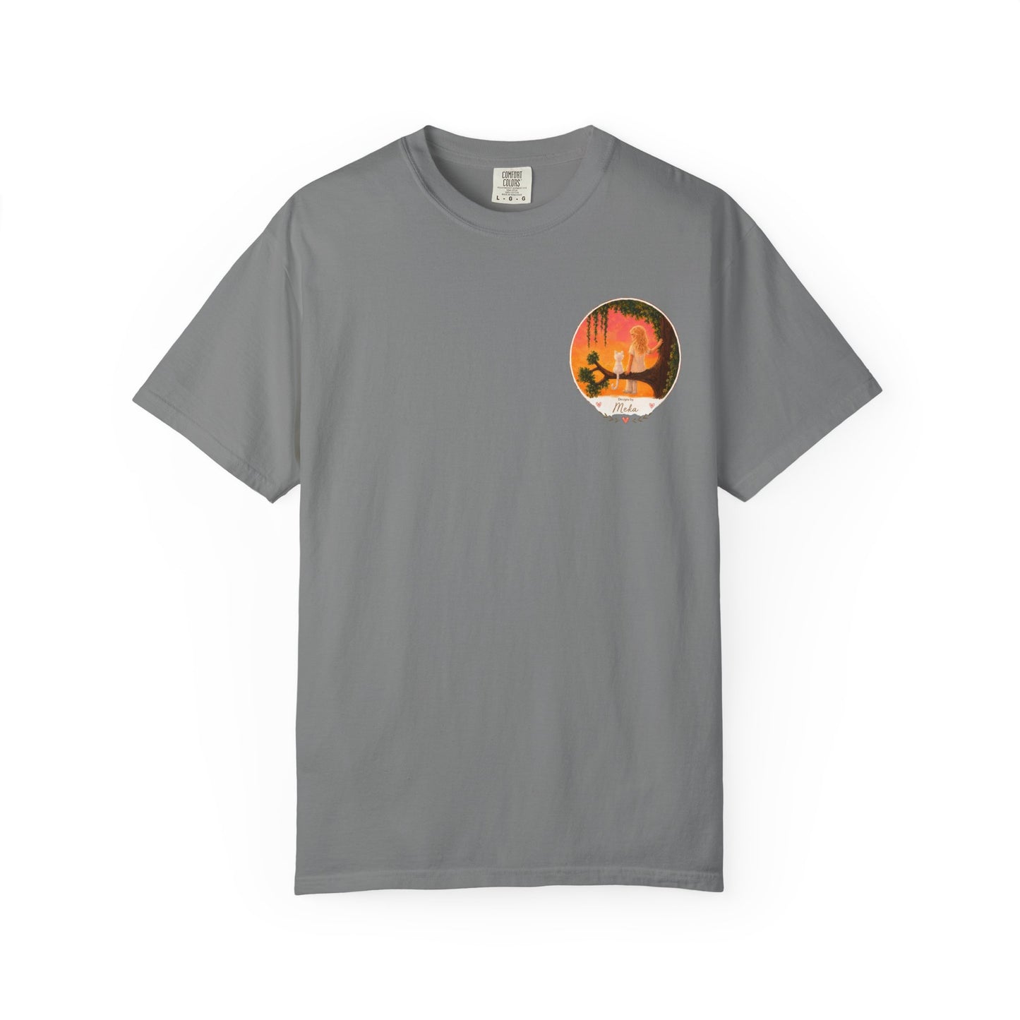 "Sunset Cat & Girl Graphic T-Shirt" Designs by Meka
