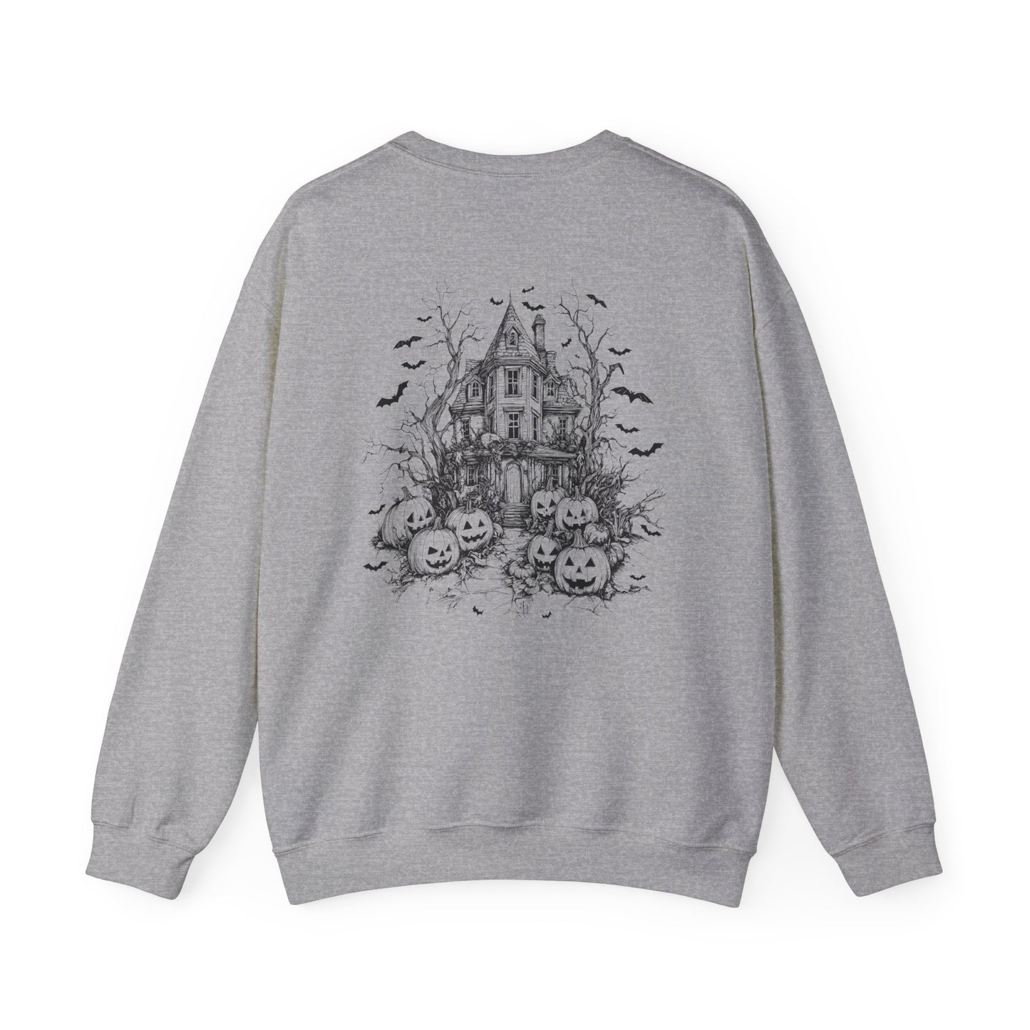 Halloween Haunted House Sweatshirt — Vintage Jack-o'-Lanterns & Bats Crewneck
