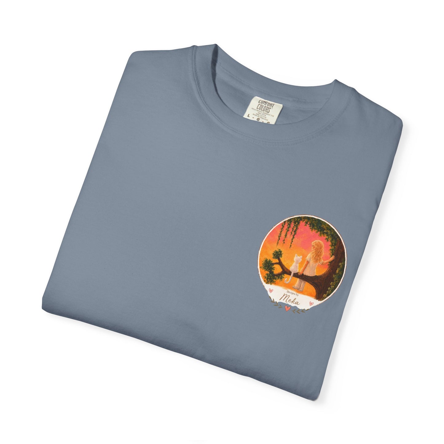 "Sunset Cat & Girl Graphic T-Shirt" Designs by Meka