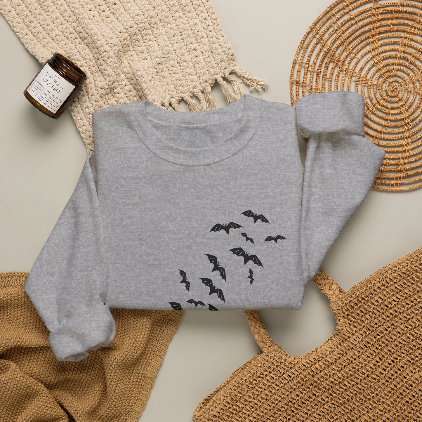Halloween Haunted House Sweatshirt — Vintage Jack-o'-Lanterns & Bats Crewneck