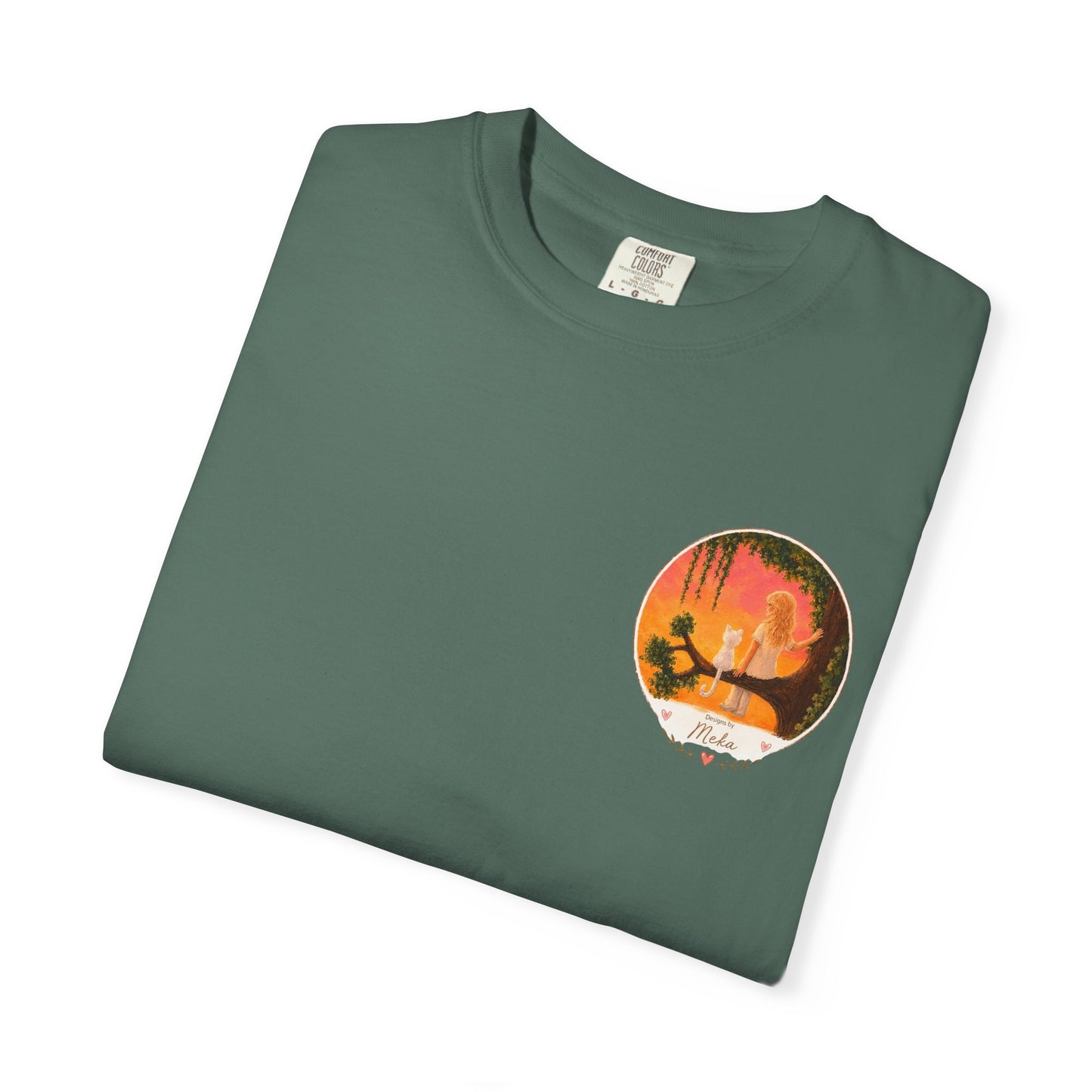 "Sunset Cat & Girl Graphic T-Shirt" Designs by Meka