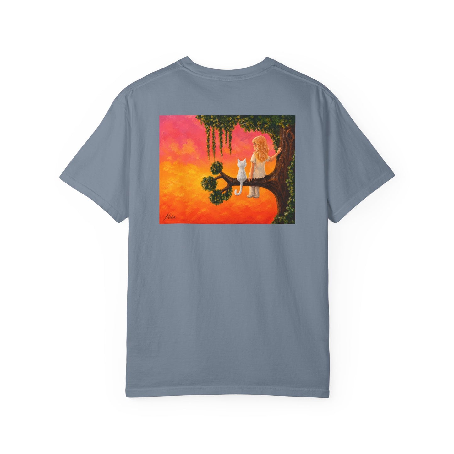 "Sunset Cat & Girl Graphic T-Shirt" Designs by Meka