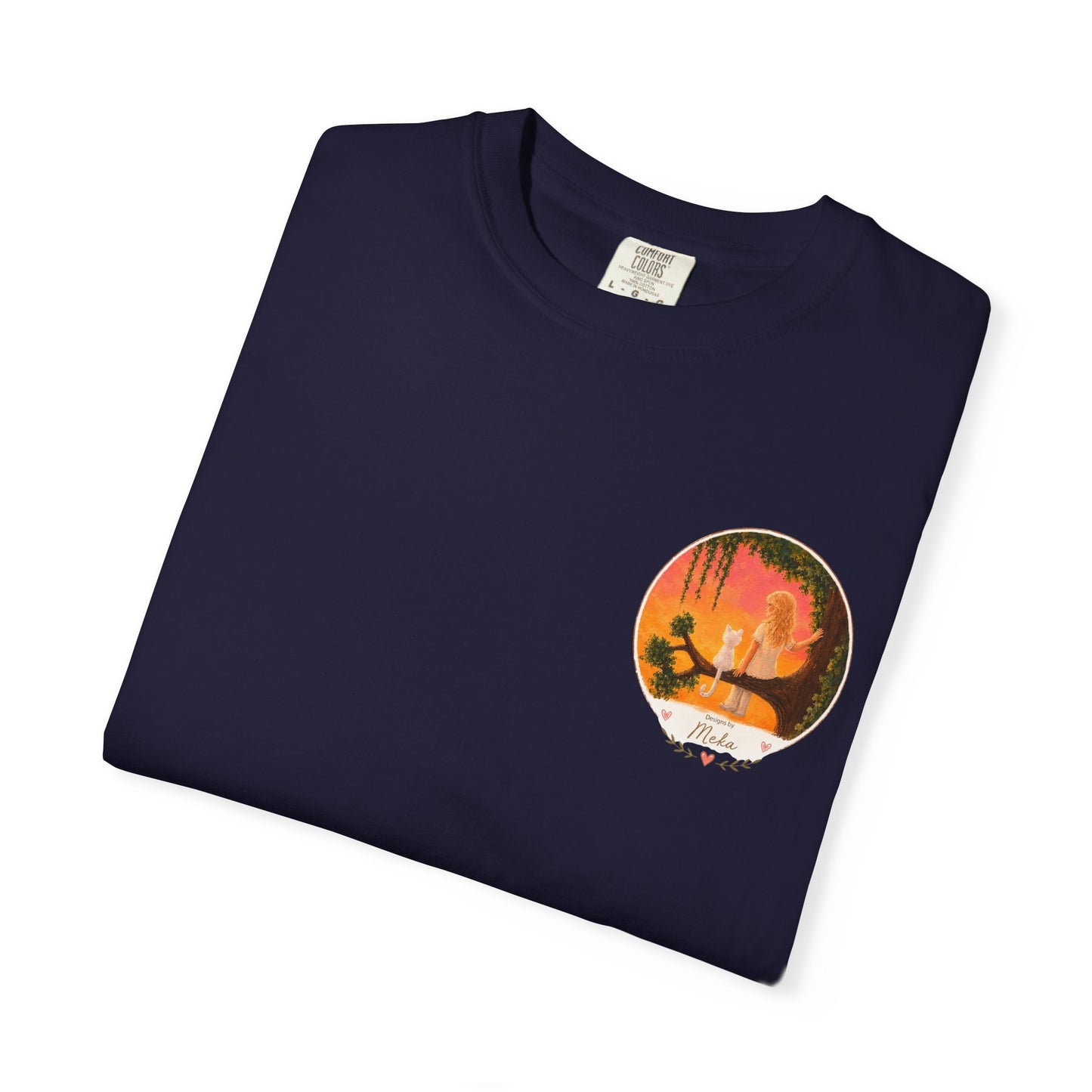 "Sunset Cat & Girl Graphic T-Shirt" Designs by Meka