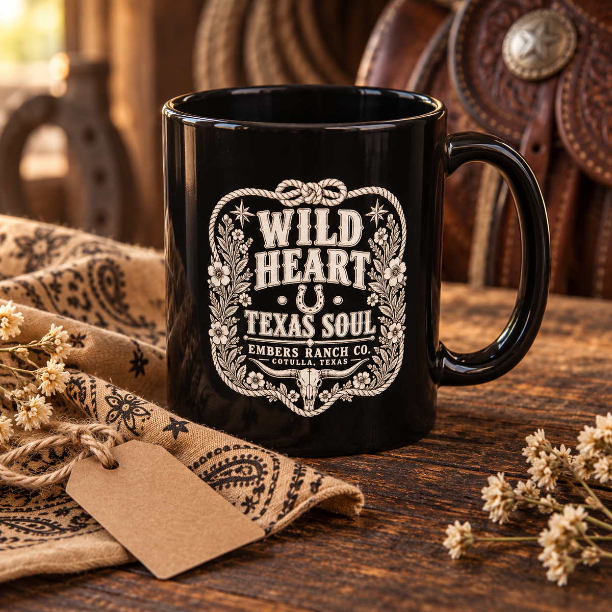 Wild Heart Texas Soul Black Coffee Mug – 11 oz