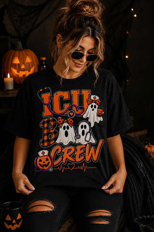 Halloween Ghost Crew T-Shirt — "I C U Boo Crew" Graphic Tee