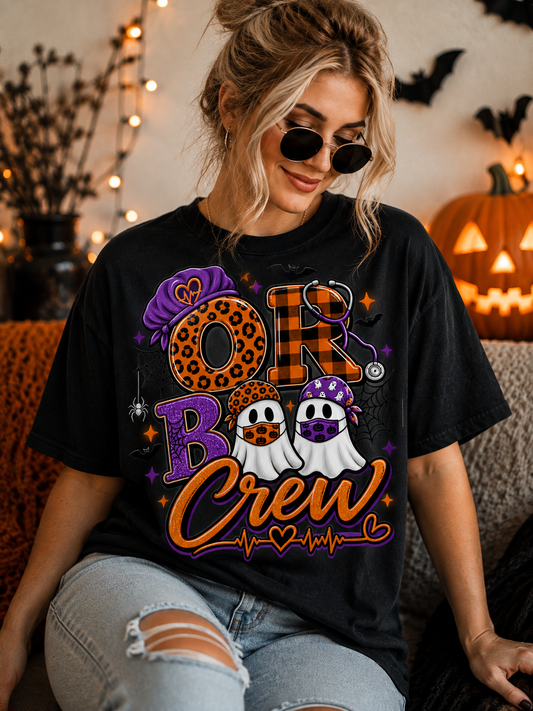Halloween "OR Boo Crew' T-Shirt — Ghosts, Plaid & Spooky Graphics