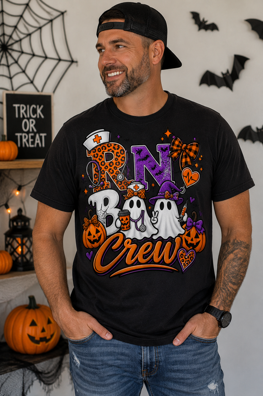Boo Crew Halloween T-Shirt — Cute Ghosts, Pumpkins & Leopard Print Party Tee