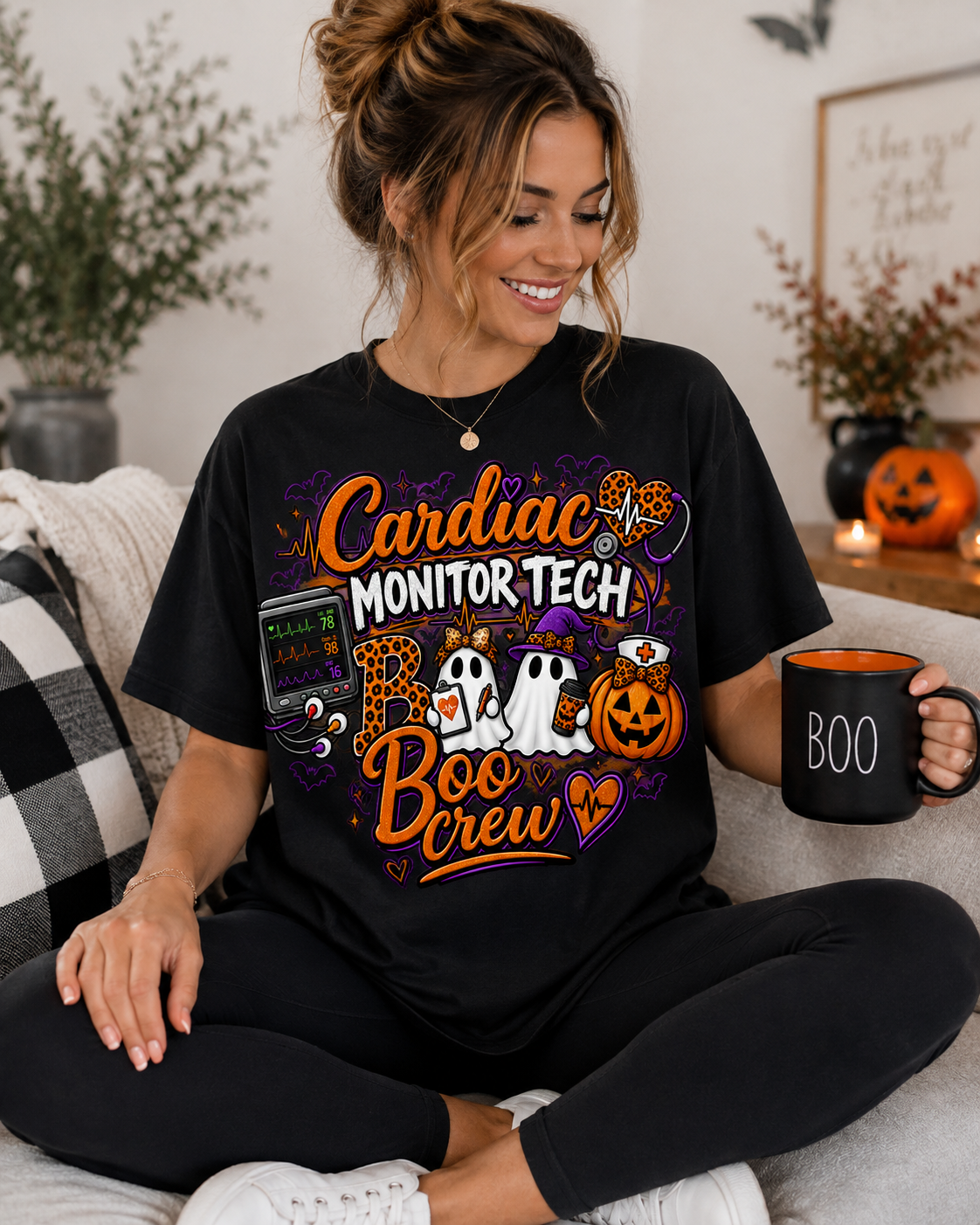 Cardiac Monitor Tech Boo Crew T-Shirt – Halloween ECG Gift for Nurses & Med Techs