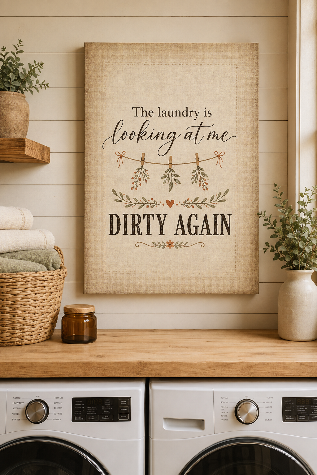 The Laundry Is Looking at Me Dirty Again - Rustic Laundry Room Canvas
