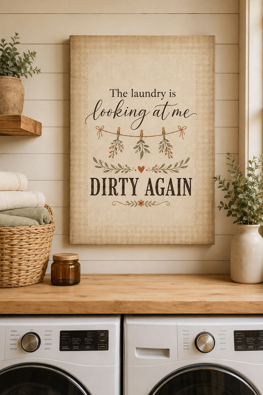 The Laundry Is Looking at Me Dirty Again - Rustic Laundry Room Canvas