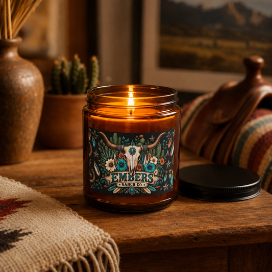 Embers Ranch Co. Western Soy Candle – 9 oz Amber Jar