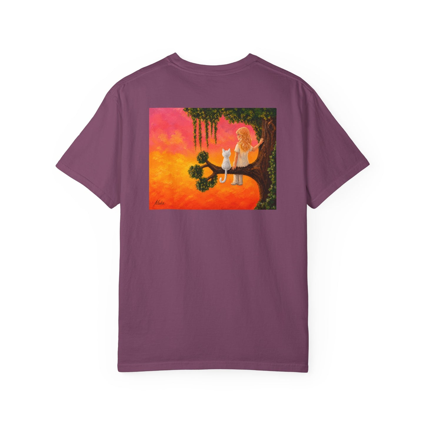 "Sunset Cat & Girl Graphic T-Shirt" Designs by Meka