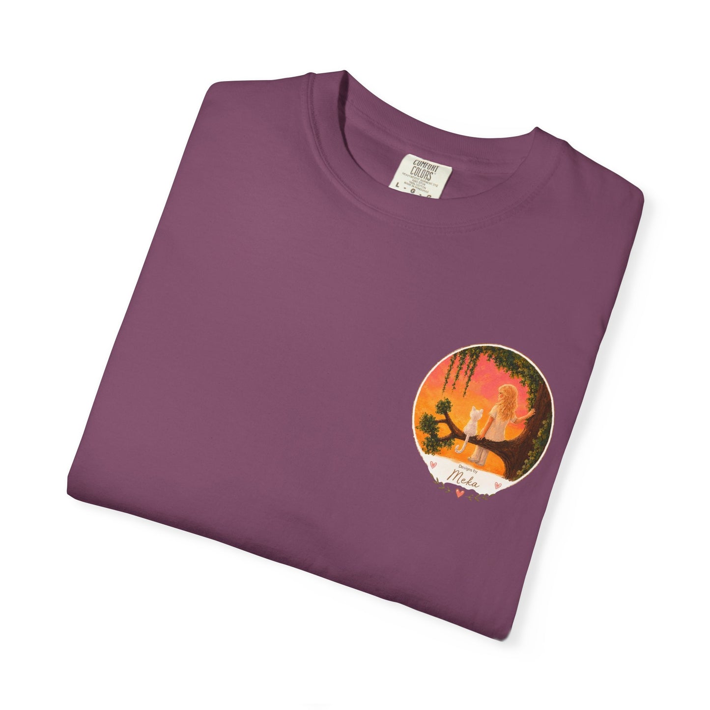 "Sunset Cat & Girl Graphic T-Shirt" Designs by Meka