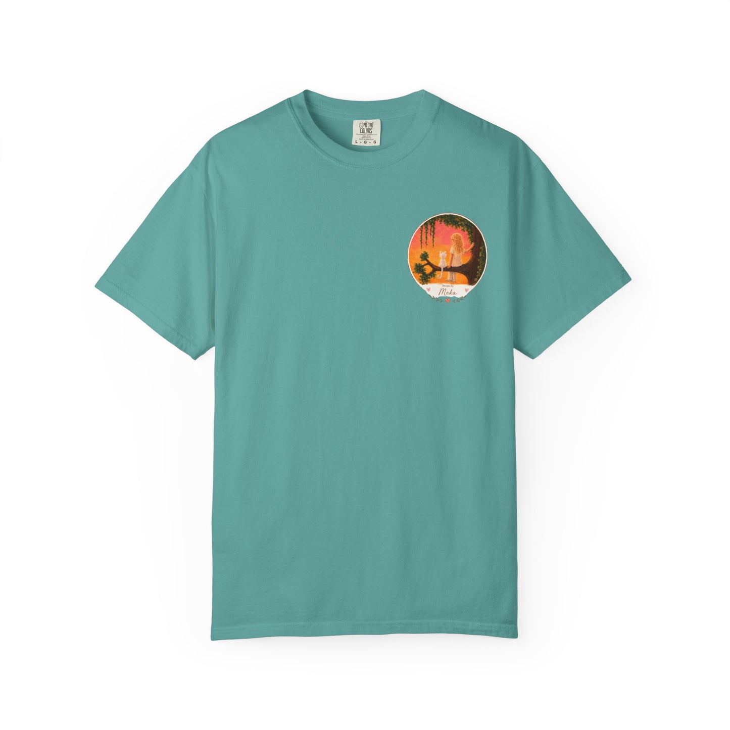 "Sunset Cat & Girl Graphic T-Shirt" Designs by Meka