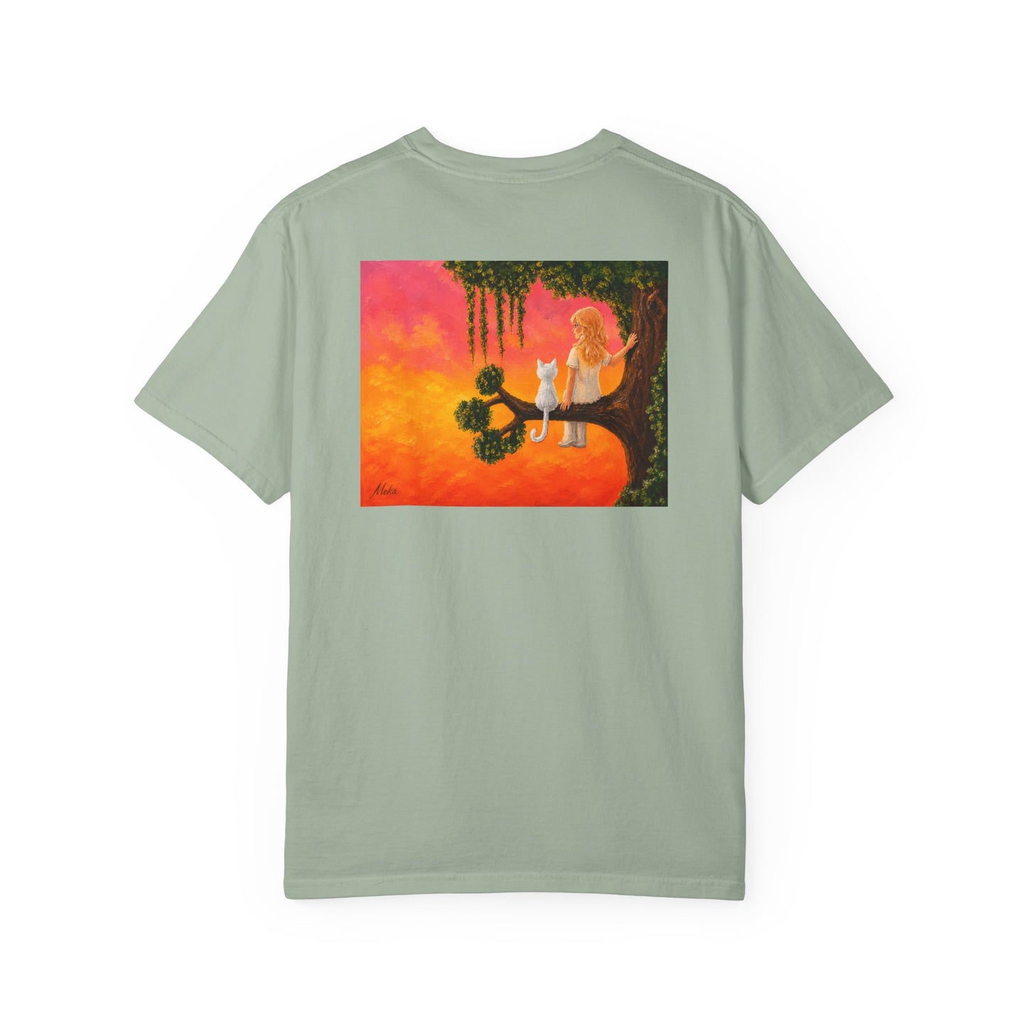 "Sunset Cat & Girl Graphic T-Shirt" Designs by Meka