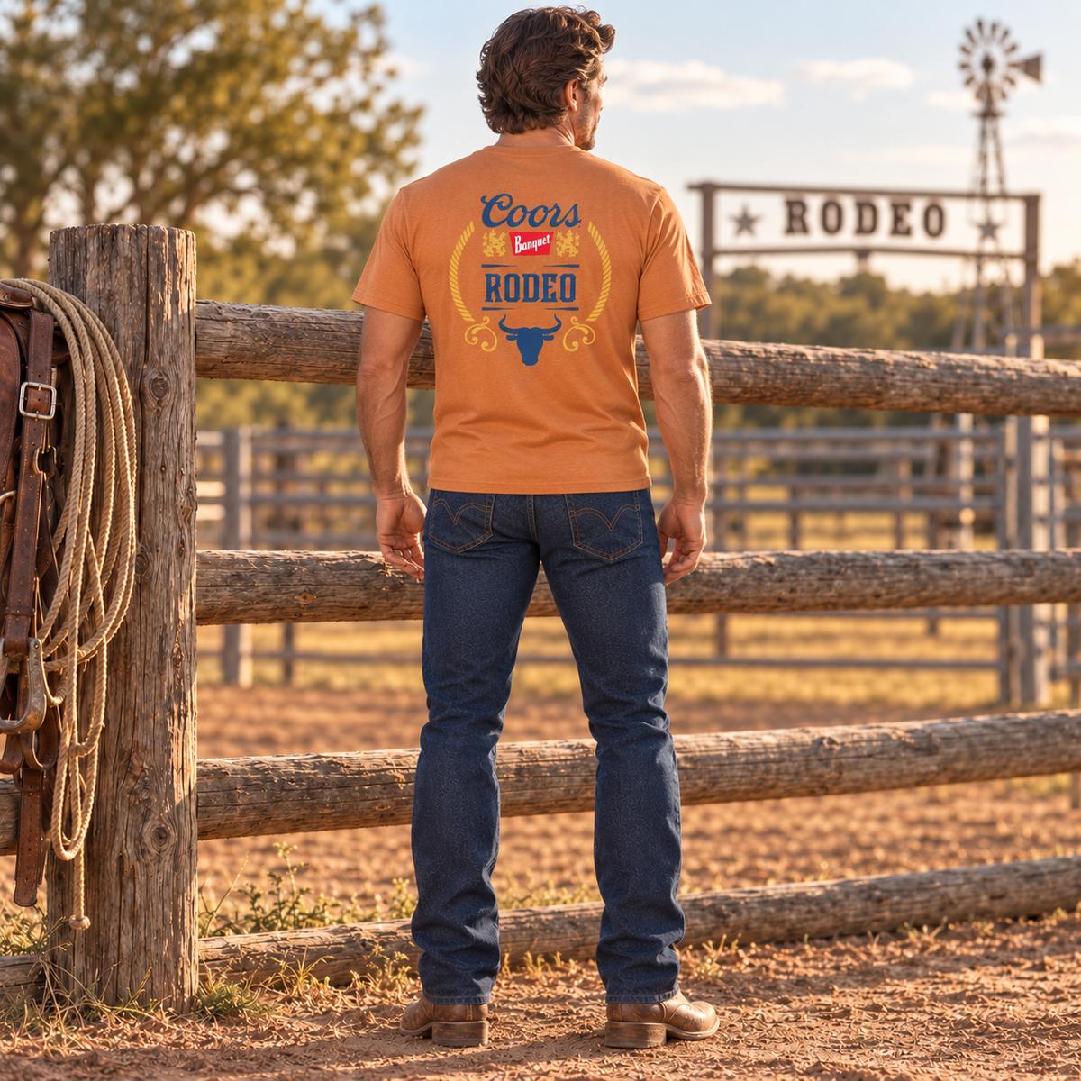 Coors Banquet Rodeo Men’s Front & Back Graphic T-Shirt