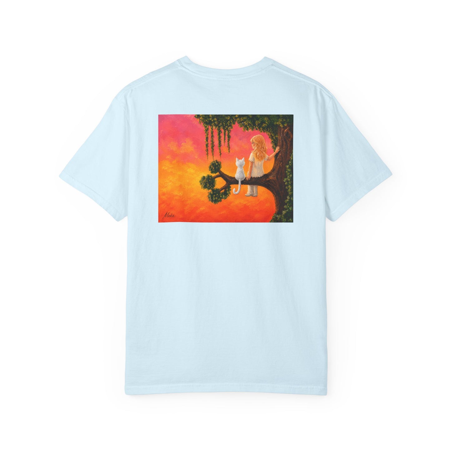 "Sunset Cat & Girl Graphic T-Shirt" Designs by Meka