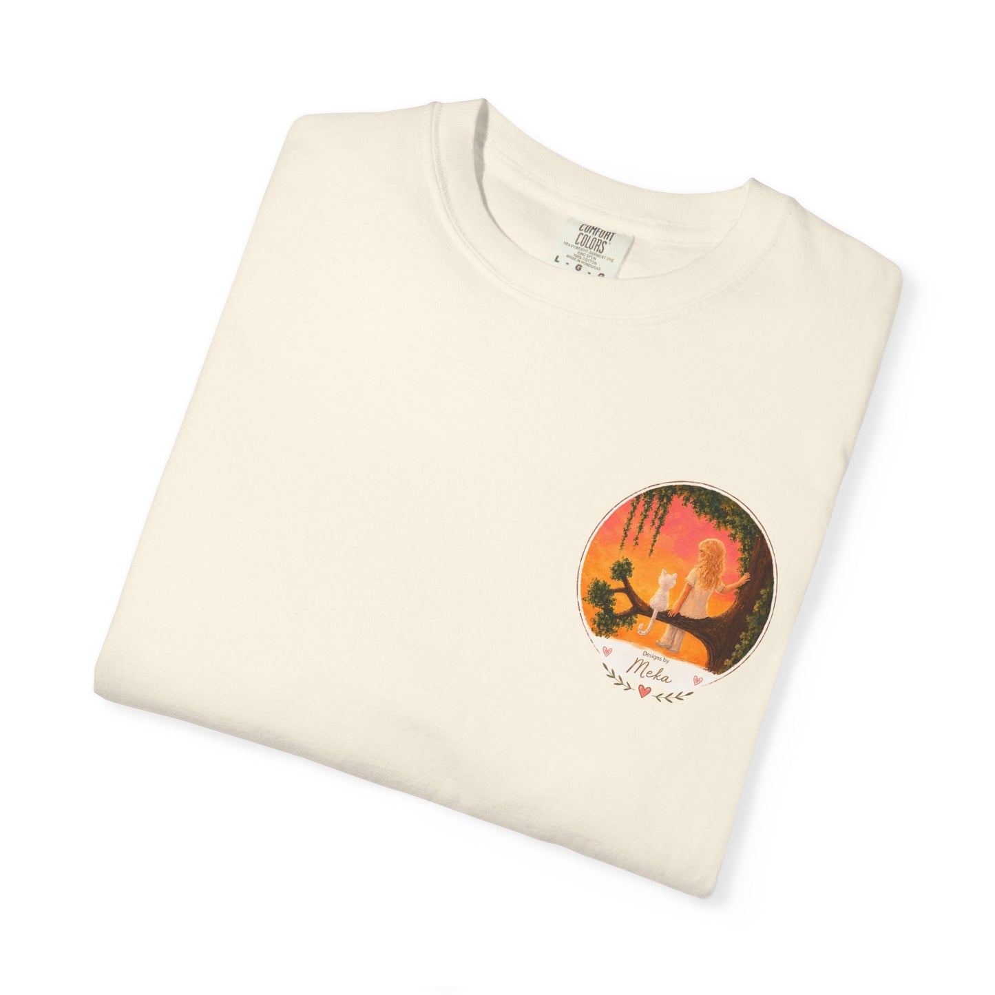 "Sunset Cat & Girl Graphic T-Shirt" Designs by Meka