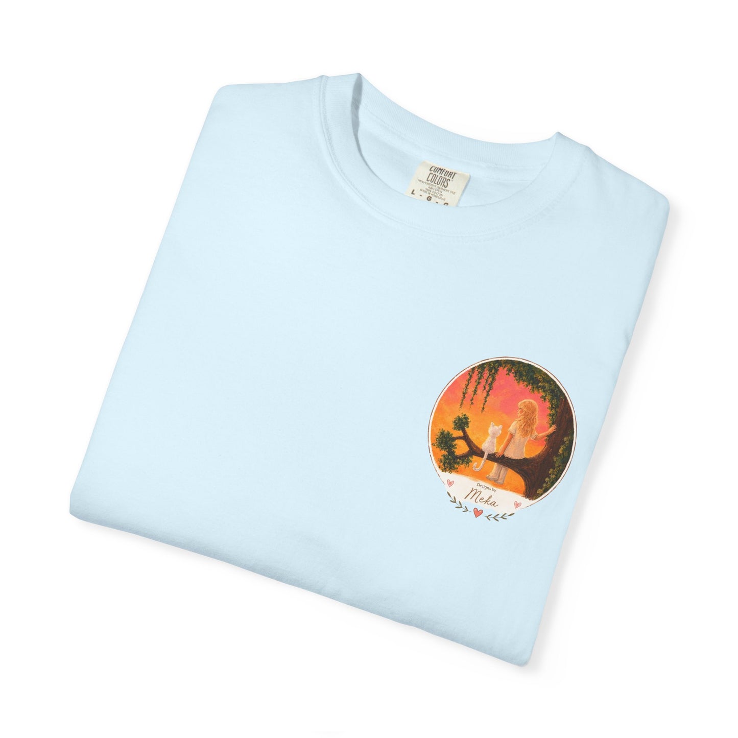 "Sunset Cat & Girl Graphic T-Shirt" Designs by Meka