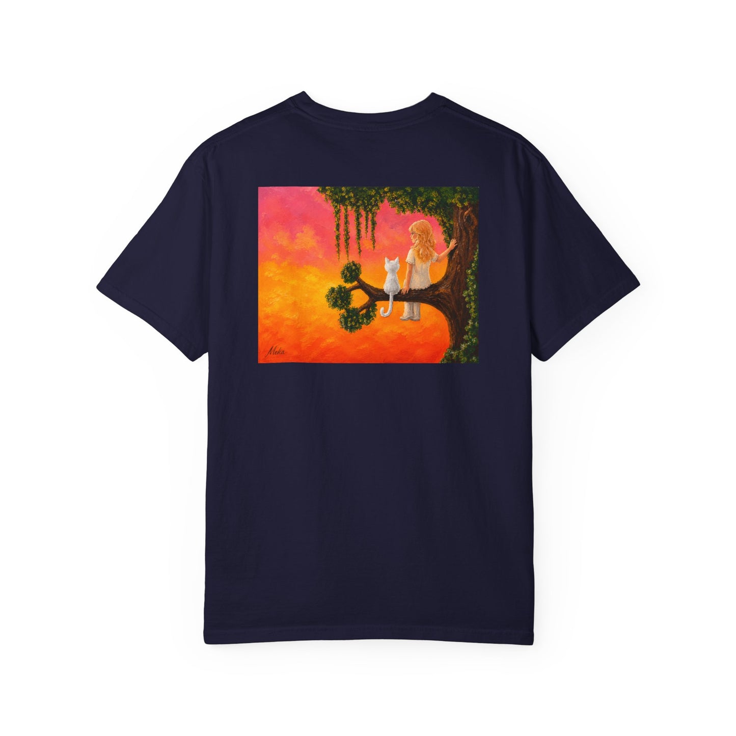 "Sunset Cat & Girl Graphic T-Shirt" Designs by Meka