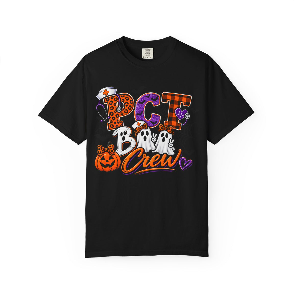 Halloween PCT Crew T-Shirt — Cute Ghosts, Pumpkin & ’Pet Crew’ Graphic