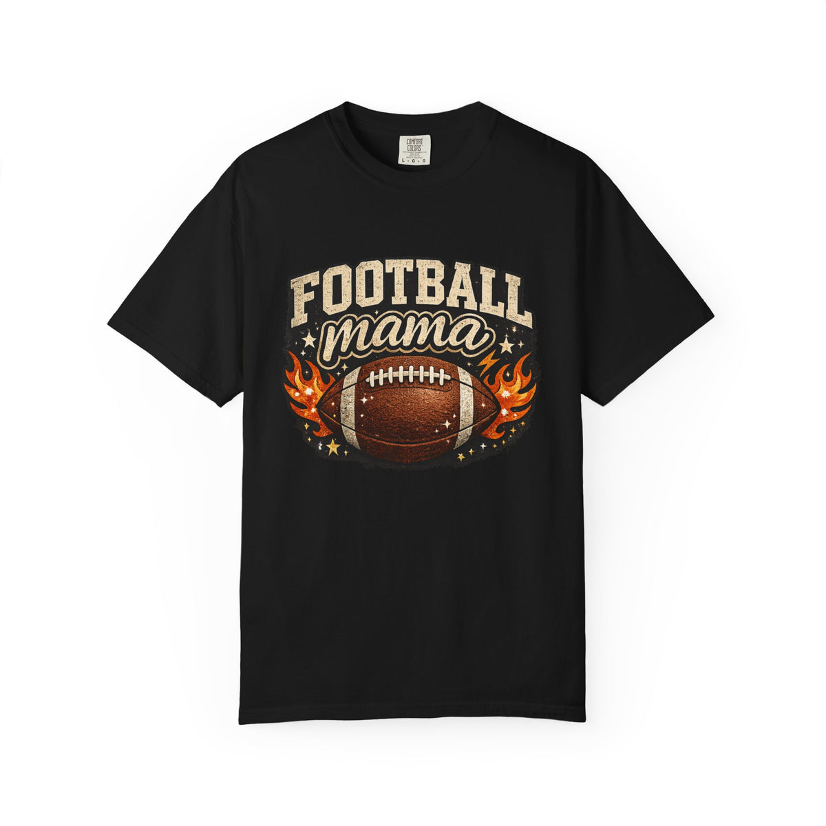 Football Mama T-Shirt — Vintage Football Mom Tee with Flaming Ball Design