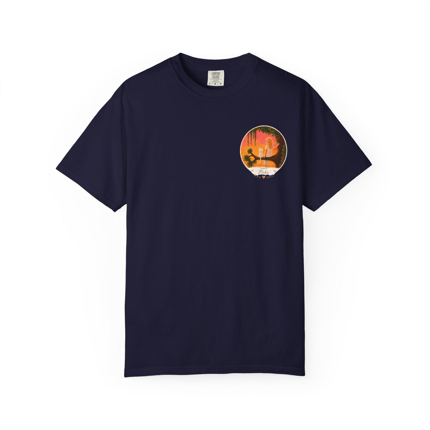 "Sunset Cat & Girl Graphic T-Shirt" Designs by Meka