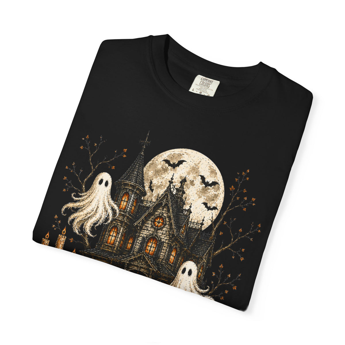 Halloween Haunted House T-Shirt — Ghosts, Pumpkins & Full Moon Tee