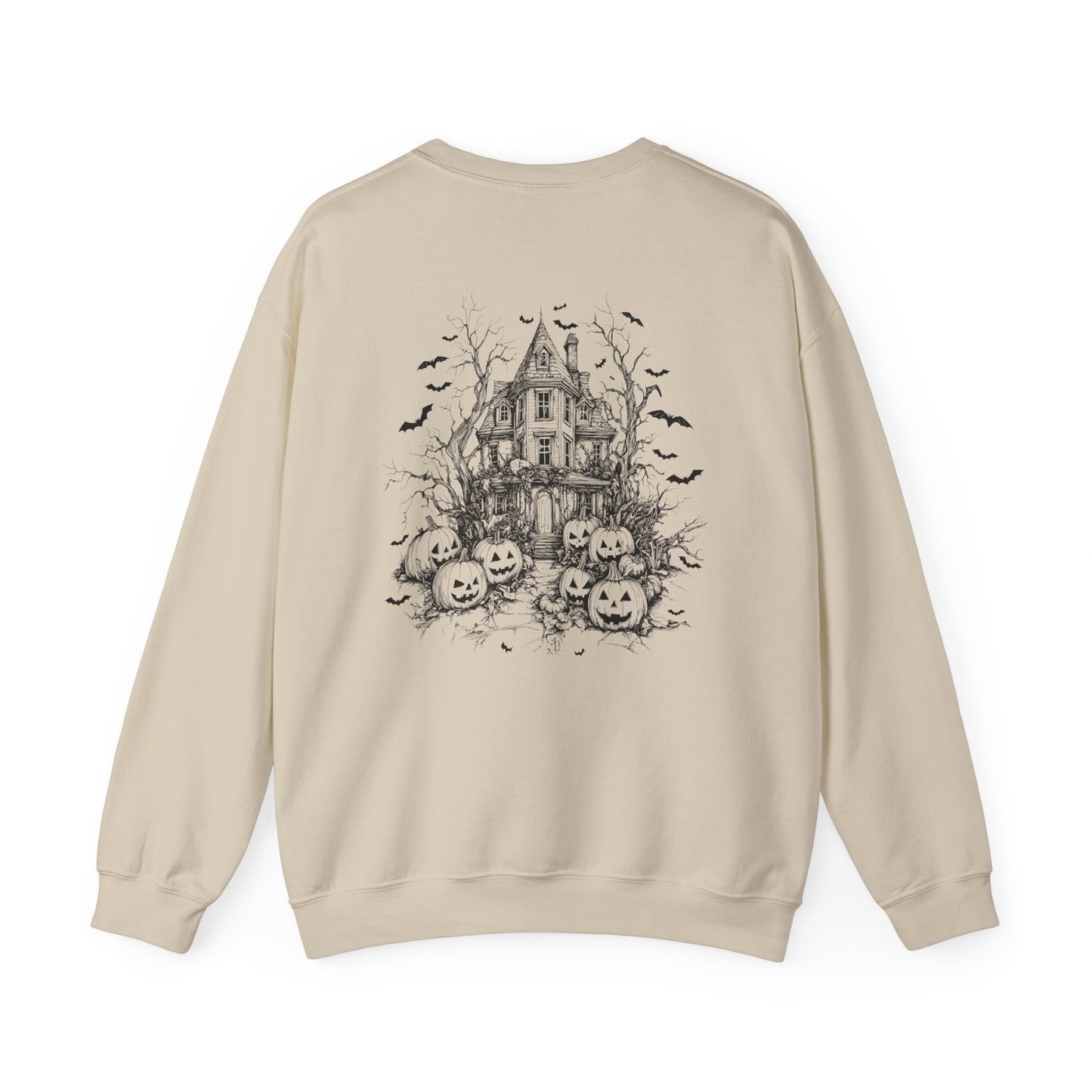 Halloween Haunted House Sweatshirt — Vintage Jack-o'-Lanterns & Bats Crewneck