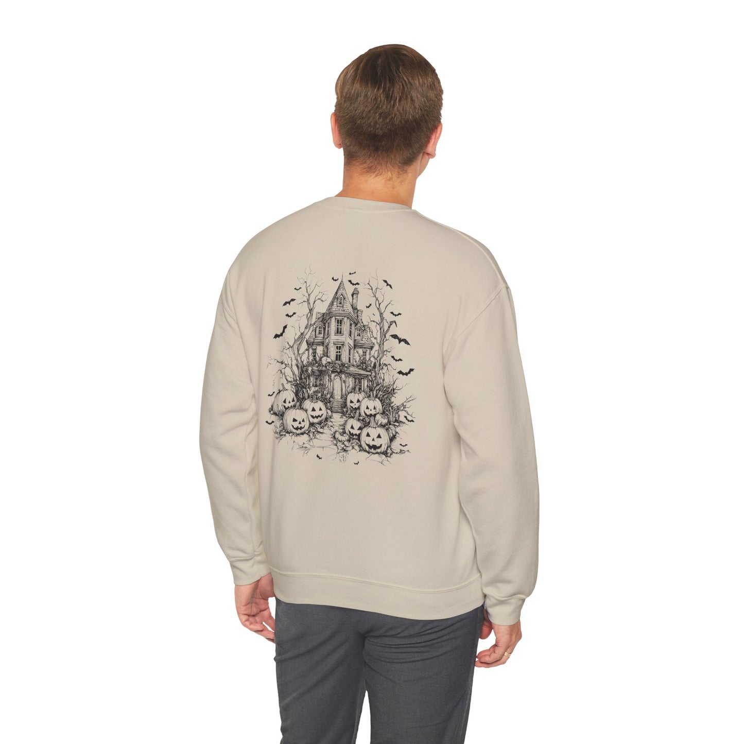 Halloween Haunted House Sweatshirt — Vintage Jack-o'-Lanterns & Bats Crewneck