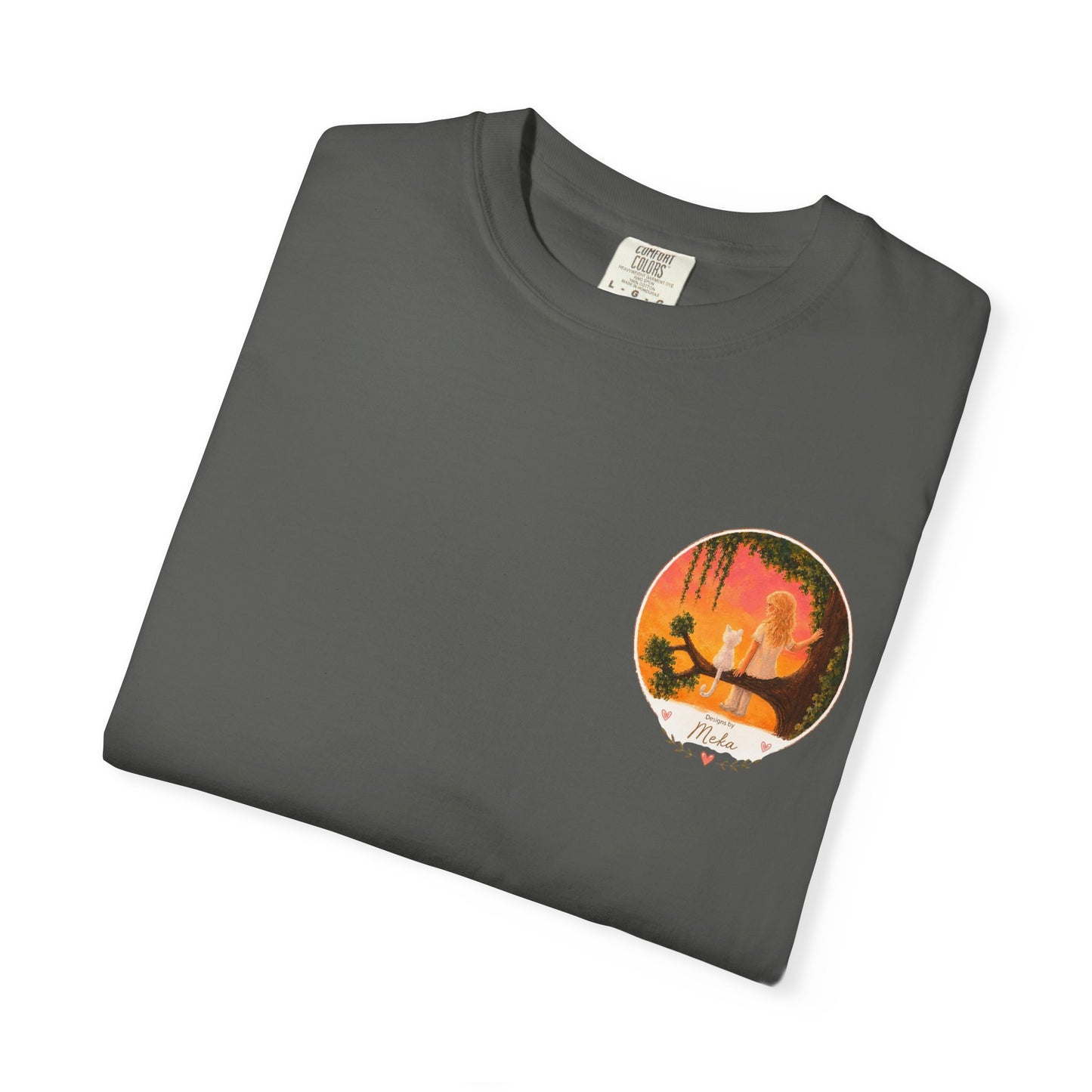 "Sunset Cat & Girl Graphic T-Shirt" Designs by Meka