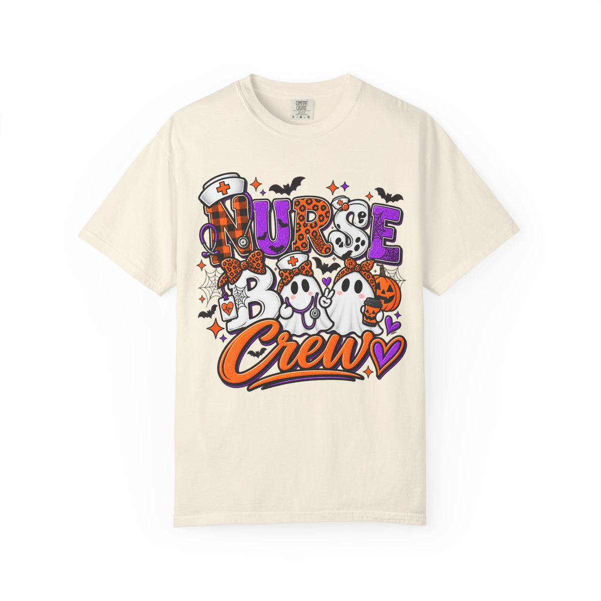 Nurse Boo Crew T-Shirt — Halloween Ghosts & Pumpkins Graphic Tee