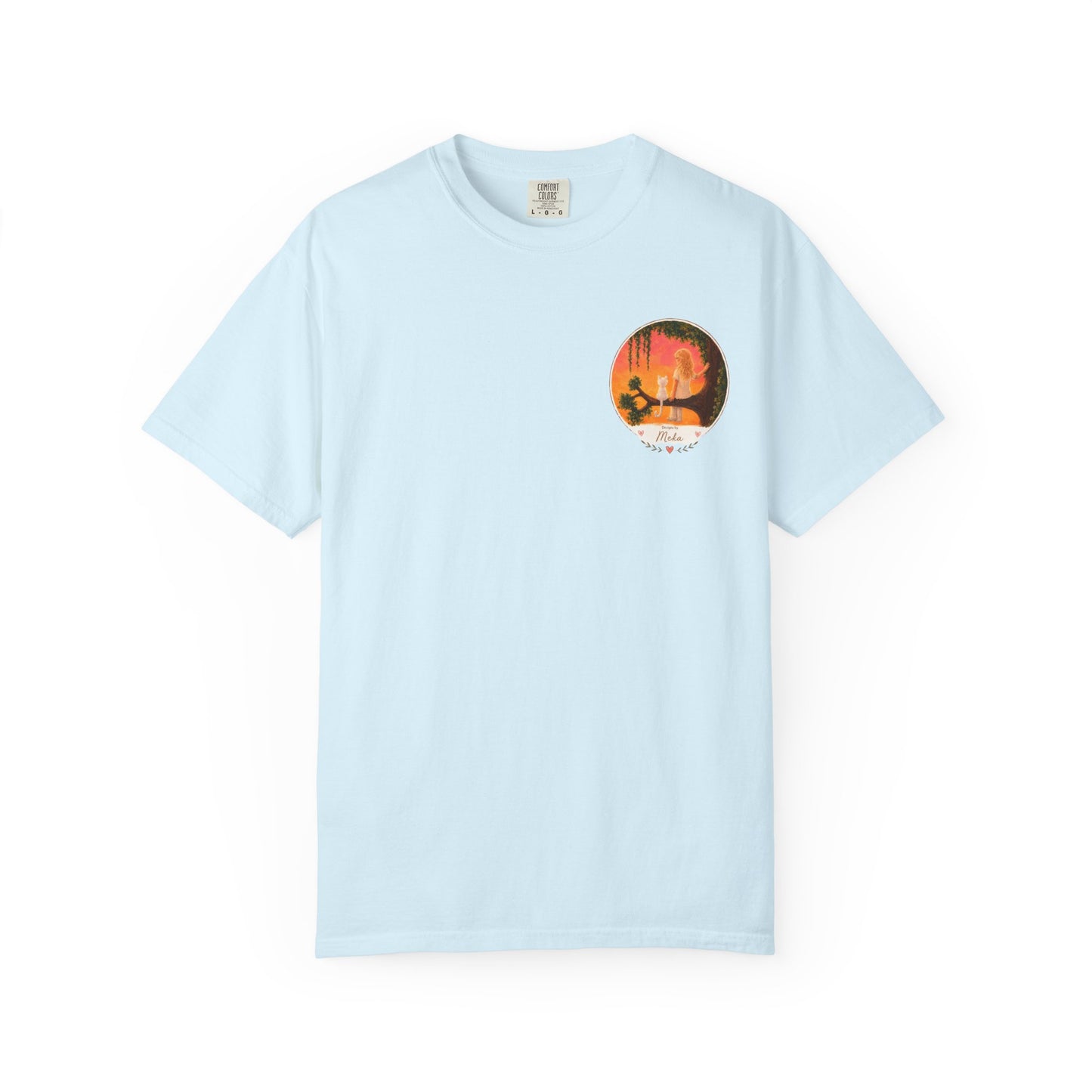 "Sunset Cat & Girl Graphic T-Shirt" Designs by Meka