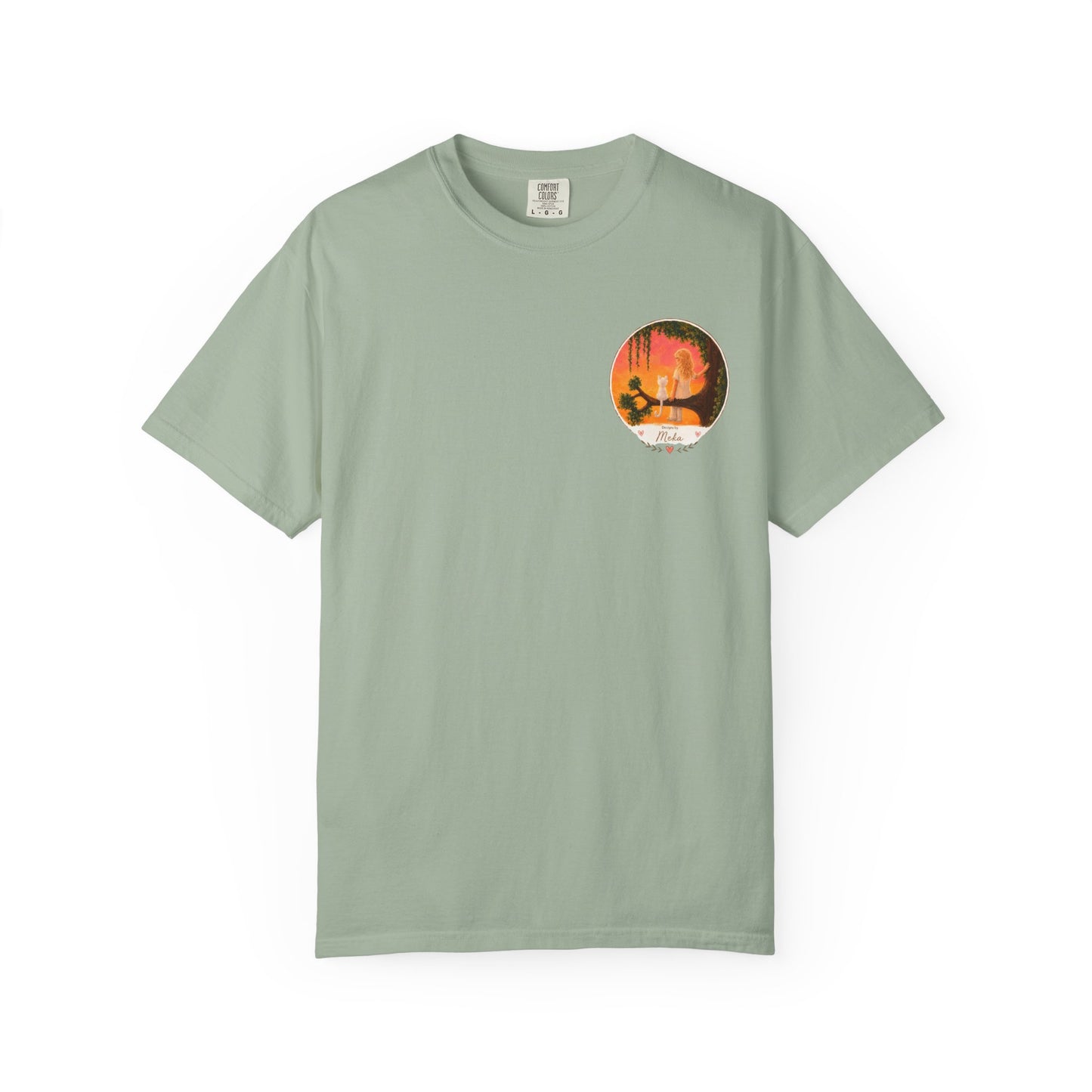 "Sunset Cat & Girl Graphic T-Shirt" Designs by Meka