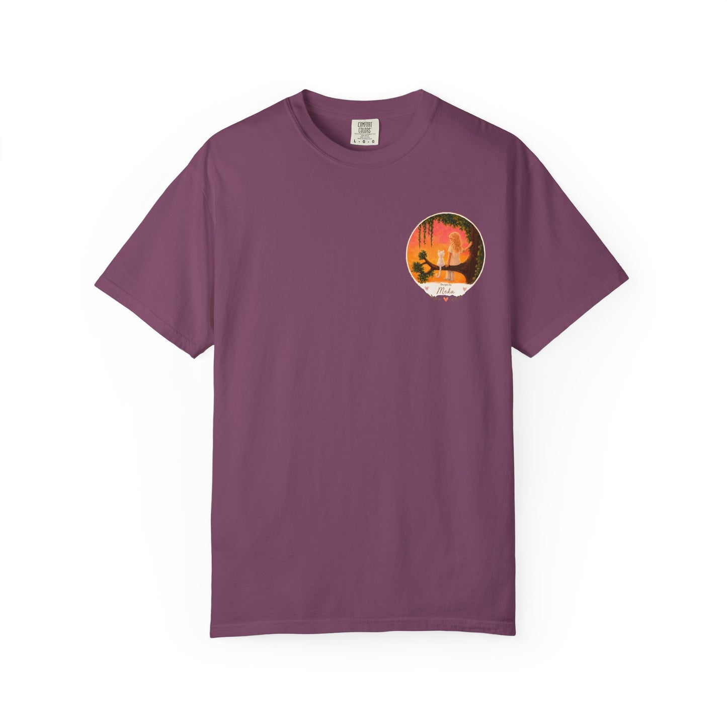 "Sunset Cat & Girl Graphic T-Shirt" Designs by Meka