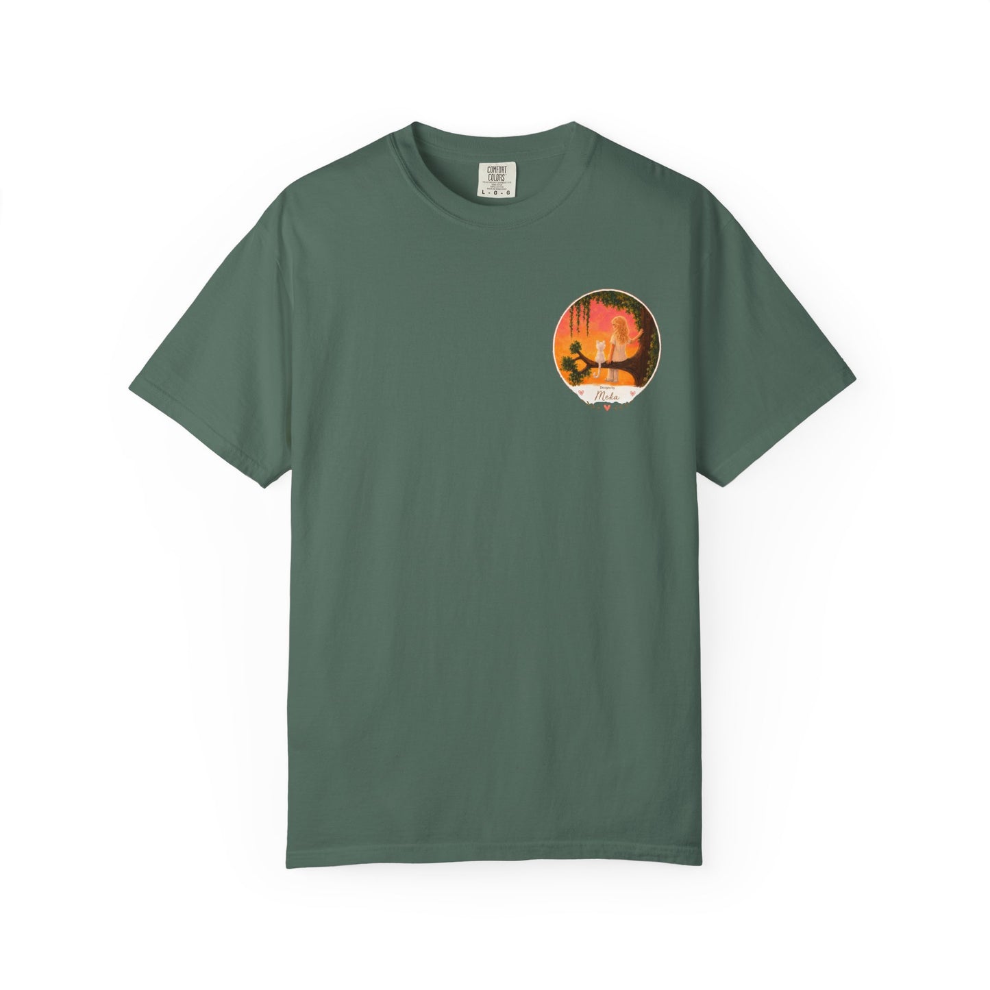 "Sunset Cat & Girl Graphic T-Shirt" Designs by Meka