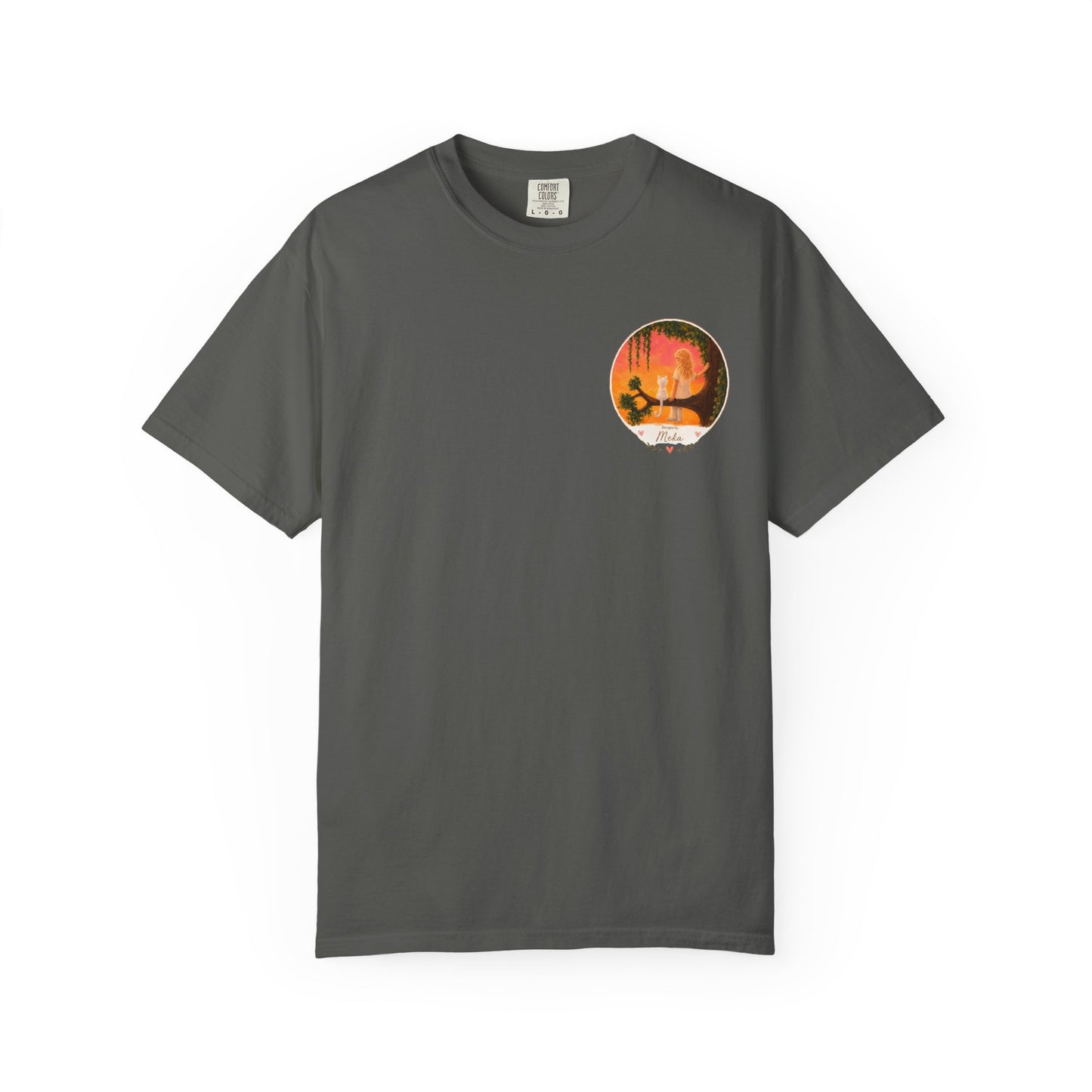 "Sunset Cat & Girl Graphic T-Shirt" Designs by Meka